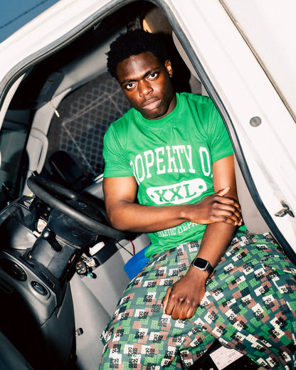 "AFROSWITCH X ZOSHI ATHLETIC DEPT" TEE [GREEN/WHITE]